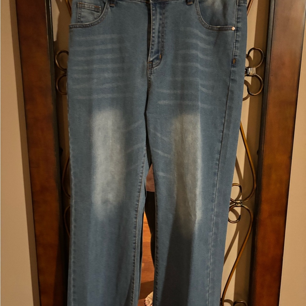 Classic Blue Denim Jeans comfortable long length good condition size 14